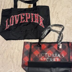 Victoria's Secret Black and Red Plaid Totes